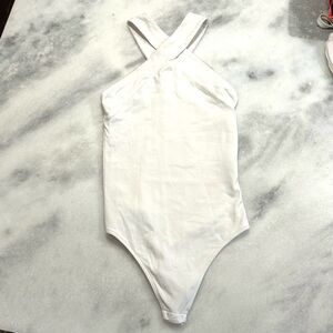Babaton White Cross-Strap Bodysuit